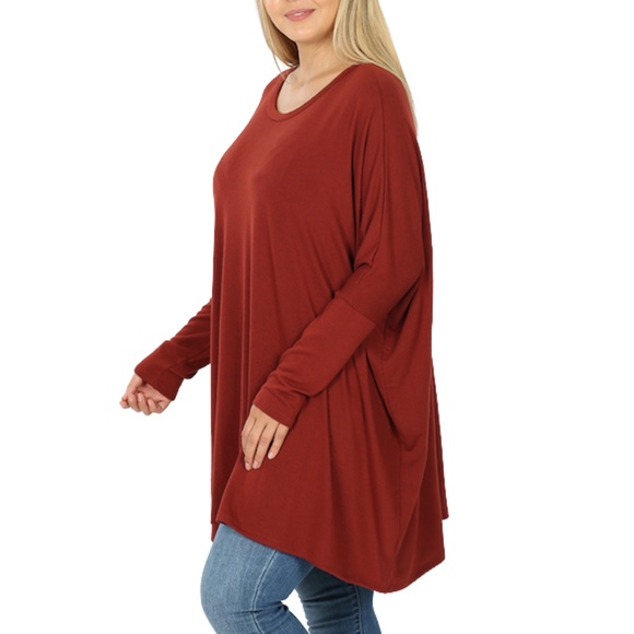 Fired Brick Plus Size Oversized V-Neck Poncho - Picture 5 of 8